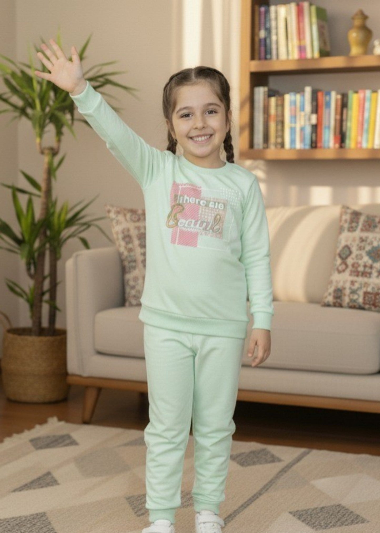 Tea Green 2 Pcs Sweatshirts Suit KH 039