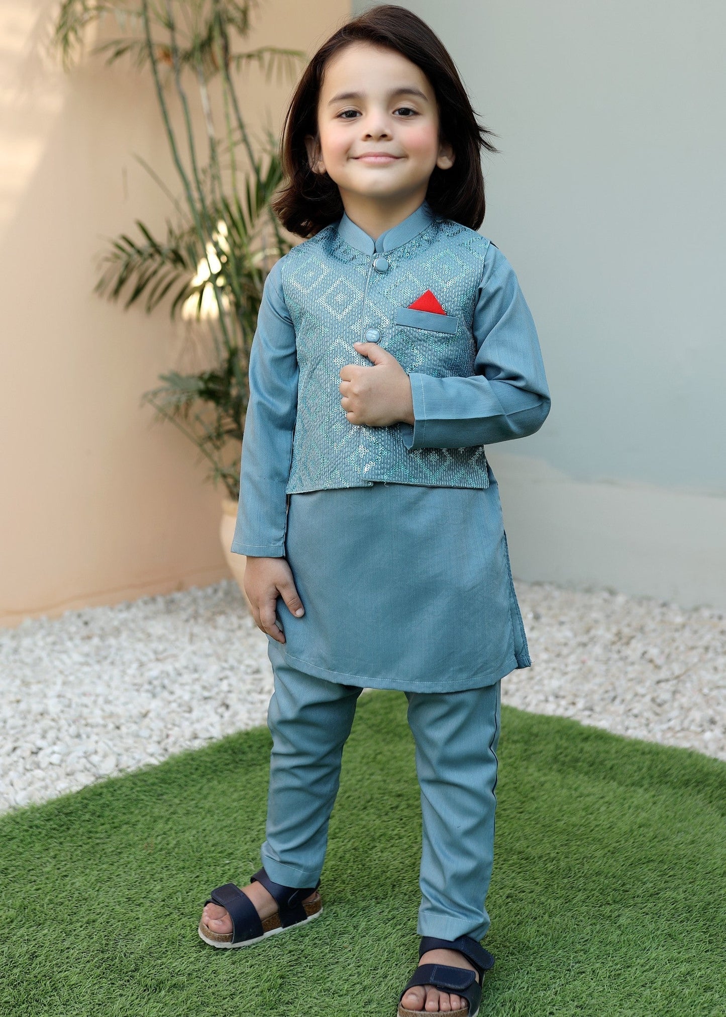 Light Blue Waistcoat Suit KC 050