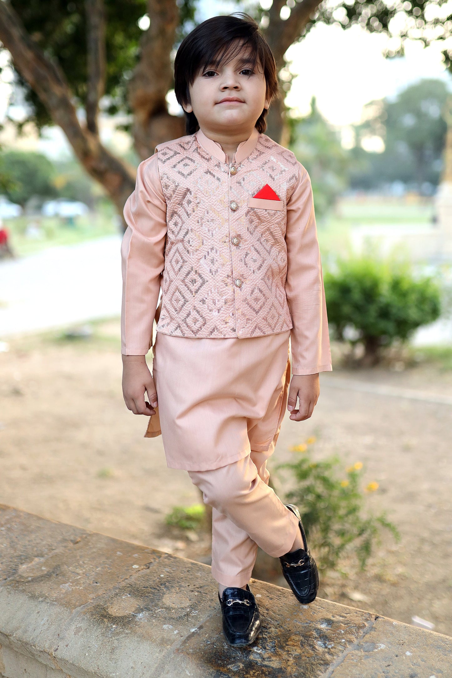 Peach Orange Waistcoat Suit KC 060