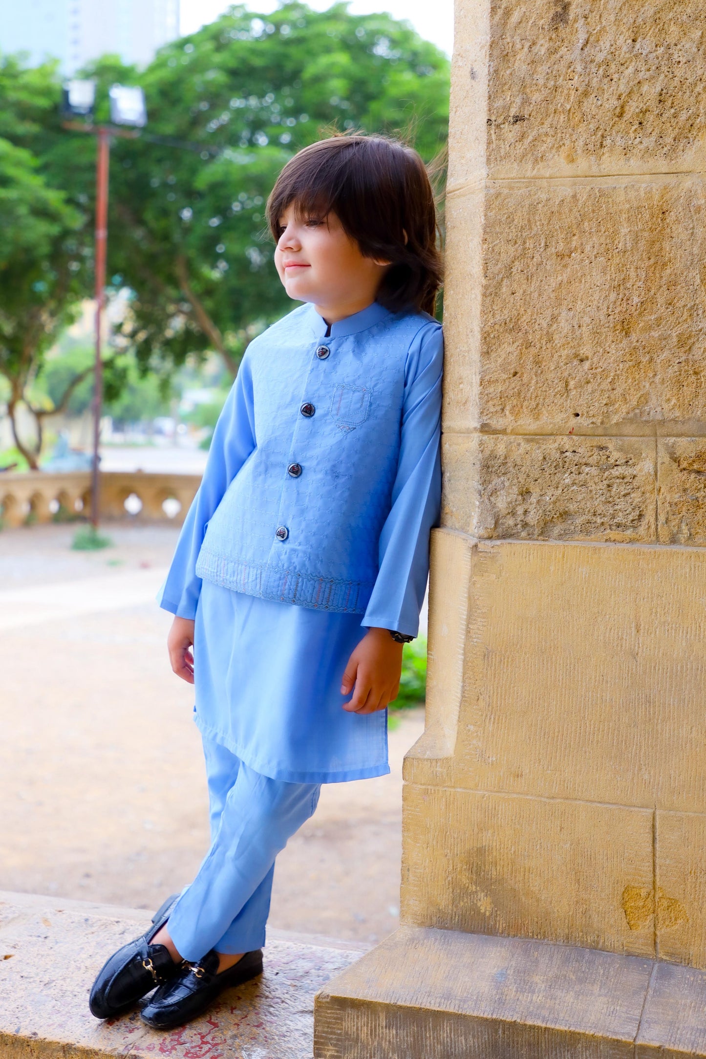 Ice Blue Waistcoat Suit-KC 043