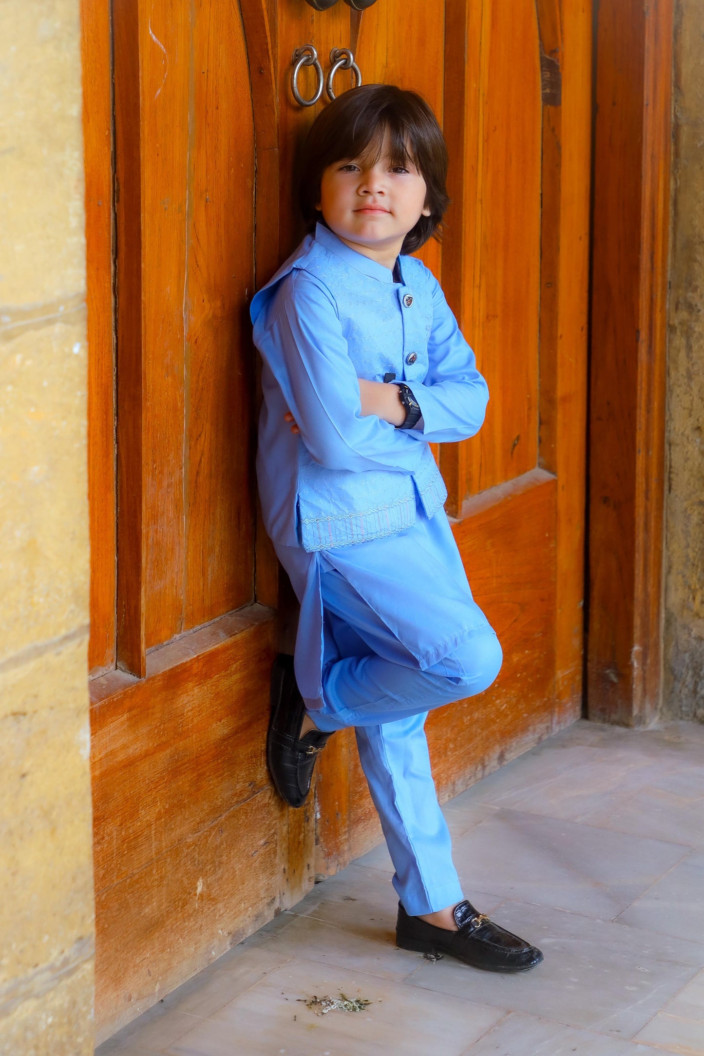 Ice Blue Waistcoat Suit-KC 043