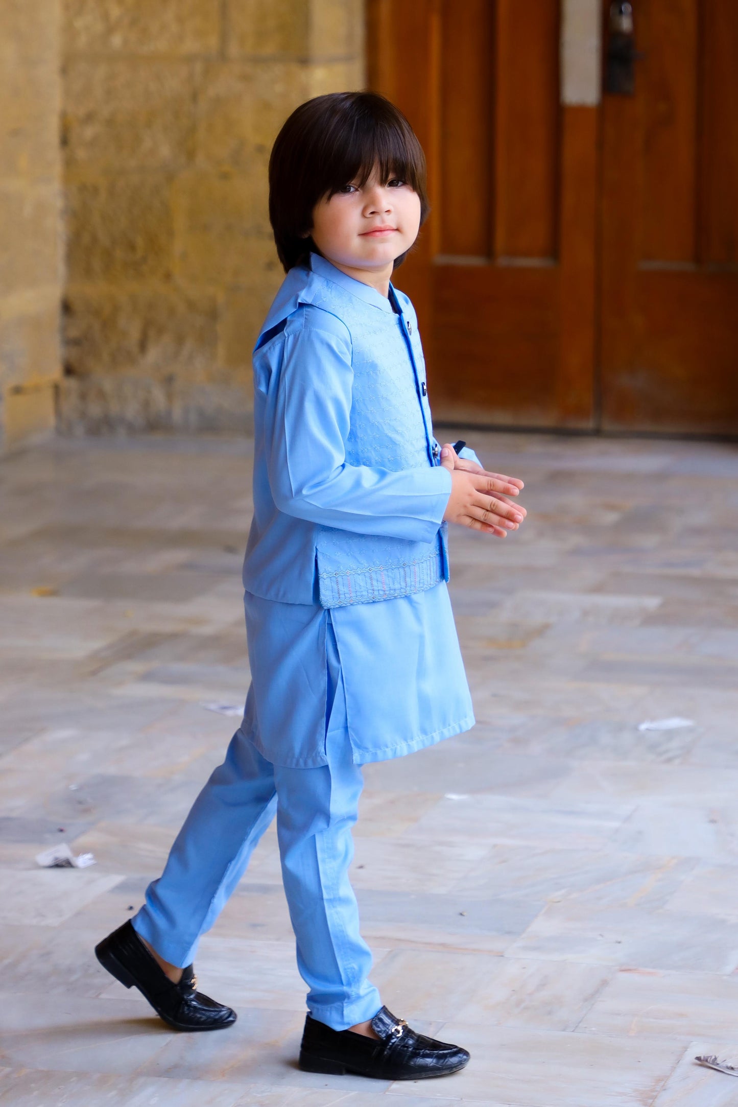 Ice Blue Waistcoat Suit-KC 043