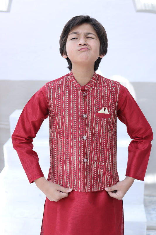 Scarlet Red Waistcoat Suit KC 062