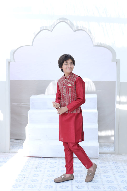 Scarlet Red Waistcoat Suit KC 062