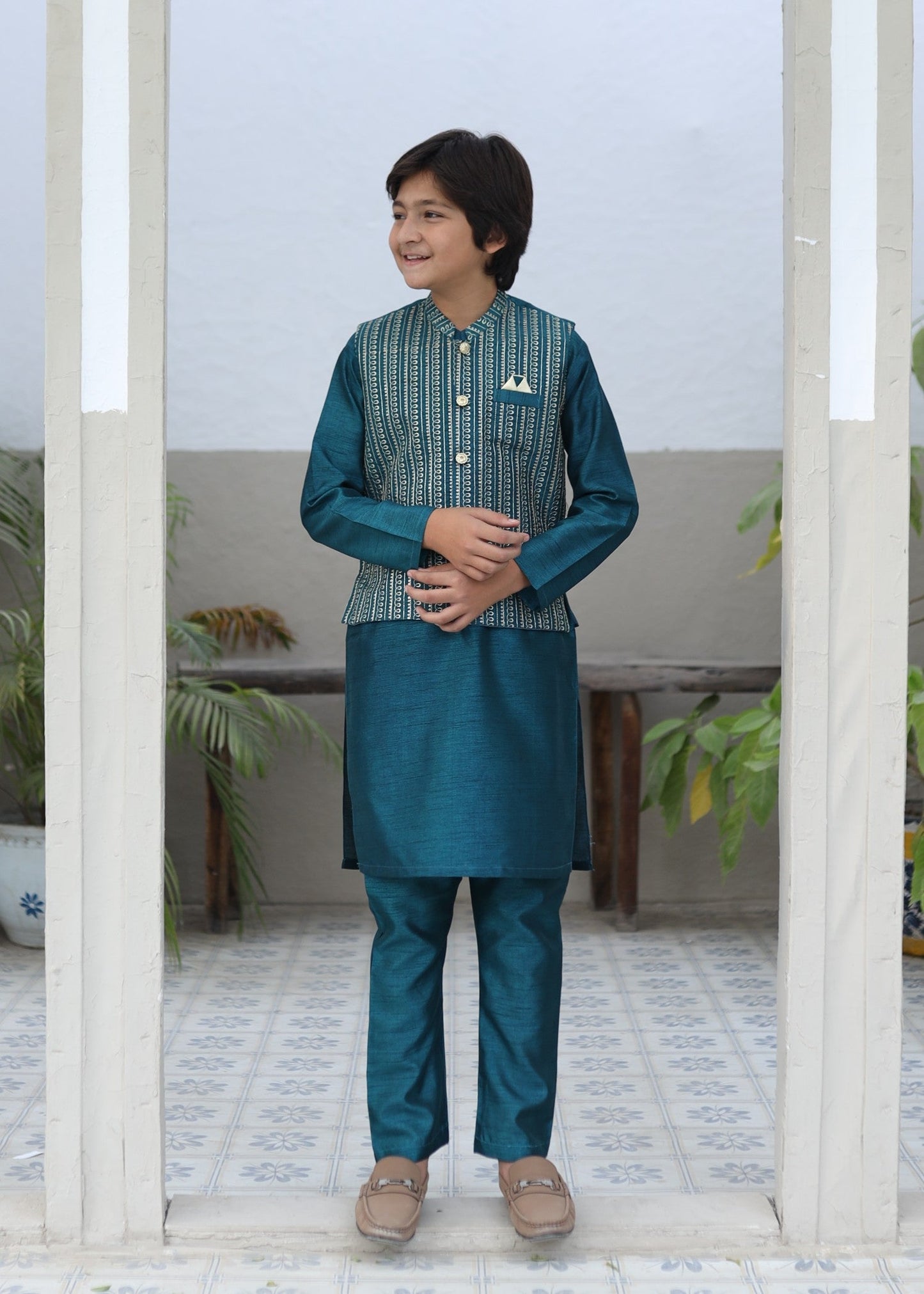 Dark Cyan Waistcoat Suit KC 070