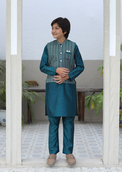 Dark Cyan Waistcoat Suit KC 070