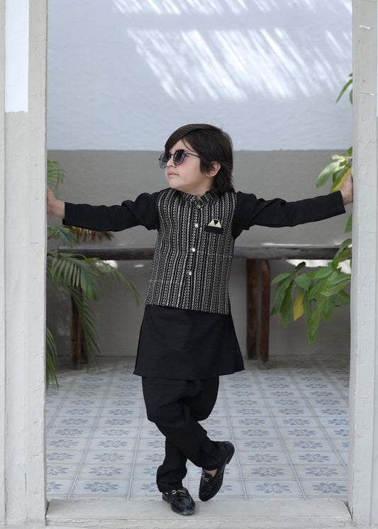 Jet Black Waistcoat Suit KC 074