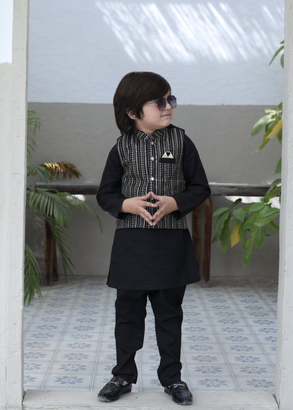 Jet Black Waistcoat Suit KC 074