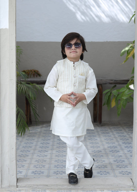 Cream White Waistcoat Suit KC 076