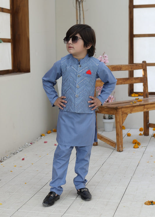 Periwinkle Blue Waistcoat Suit KC 079
