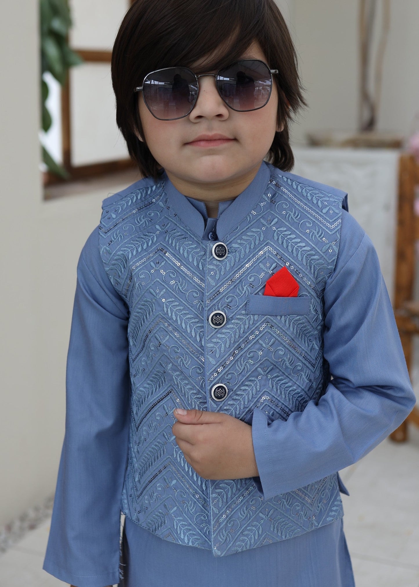 Periwinkle Blue Waistcoat Suit KC 079