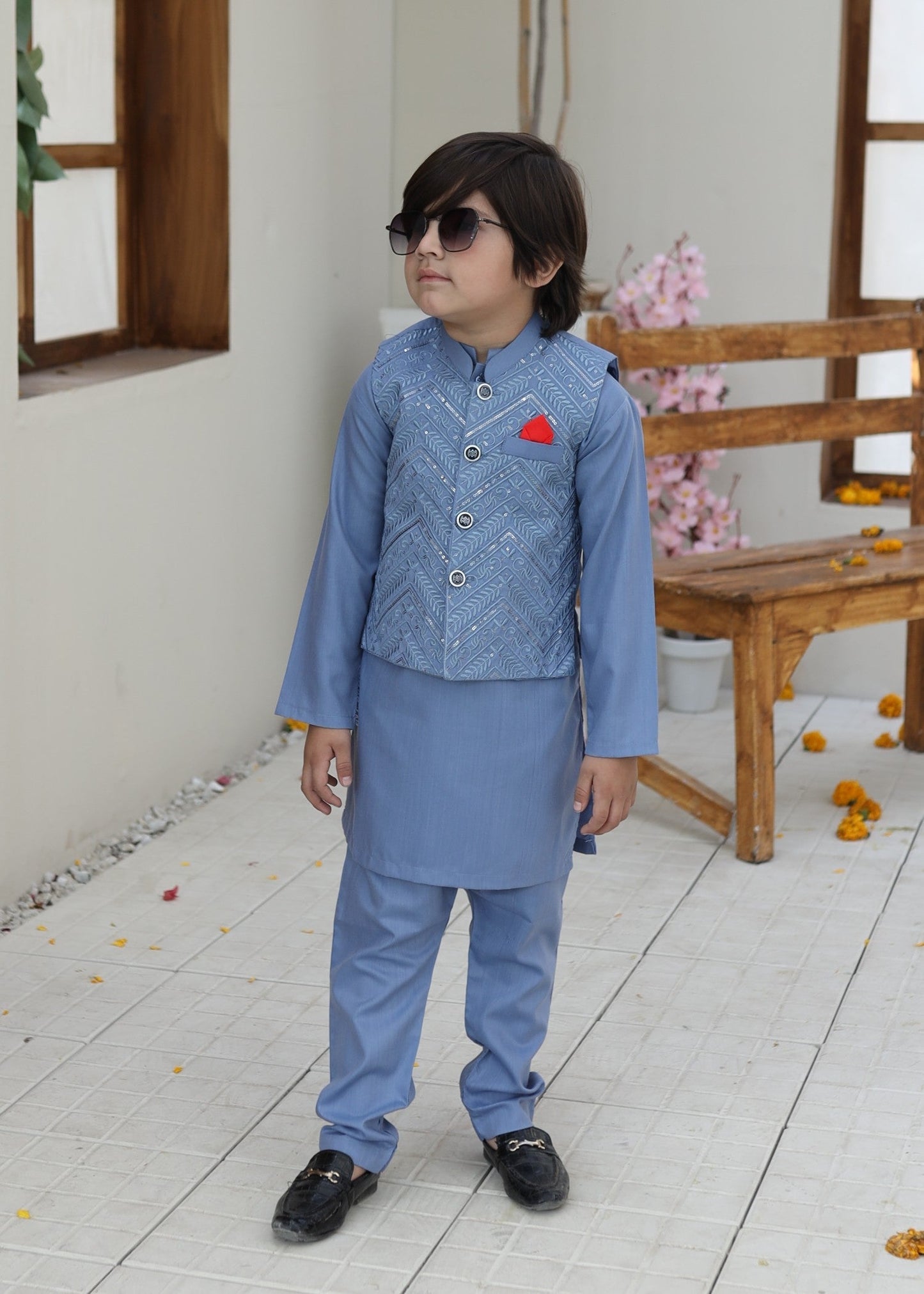 Periwinkle Blue Waistcoat Suit KC 079