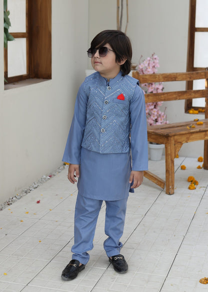 Periwinkle Blue Waistcoat Suit KC 079