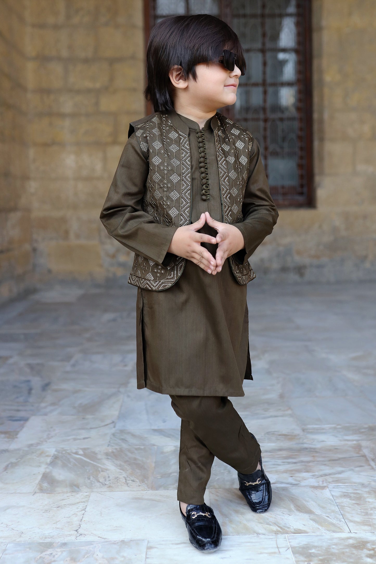 Olive Green Waistcoat Suit KC 055