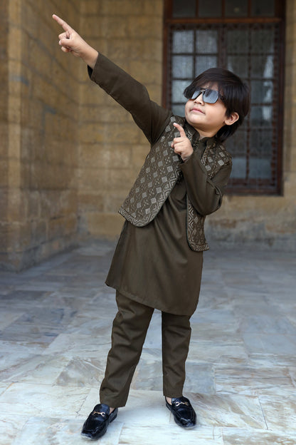 Olive Green Waistcoat Suit KC 055