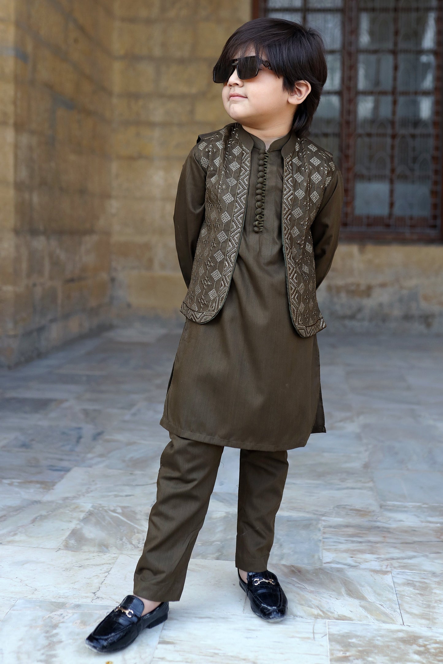 Olive Green Waistcoat Suit KC 055