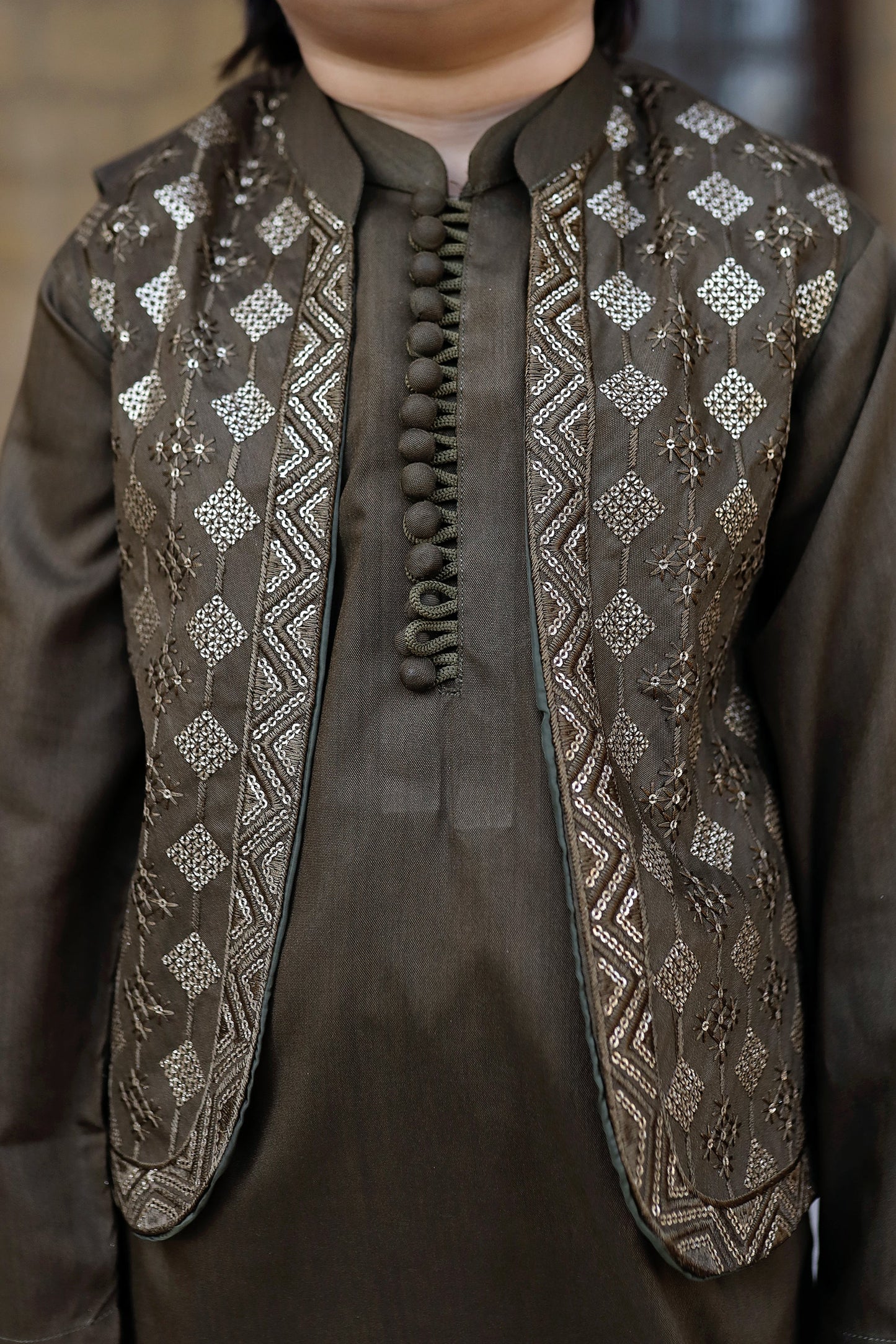 Olive Green Waistcoat Suit KC 055