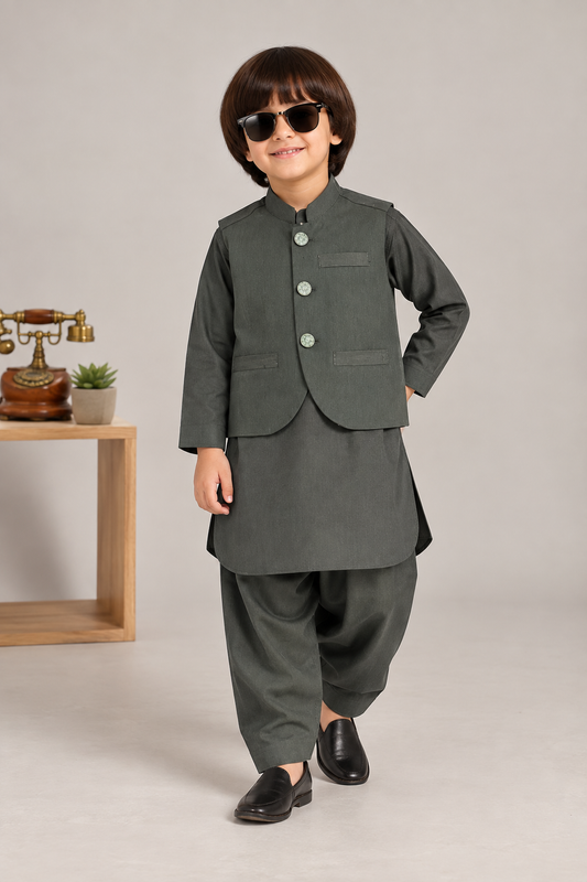 Olive Green Waistcoat Suit-WS 202