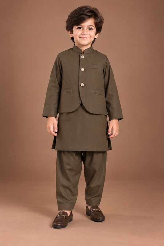 Russet Brown Waistcoat Suit-204