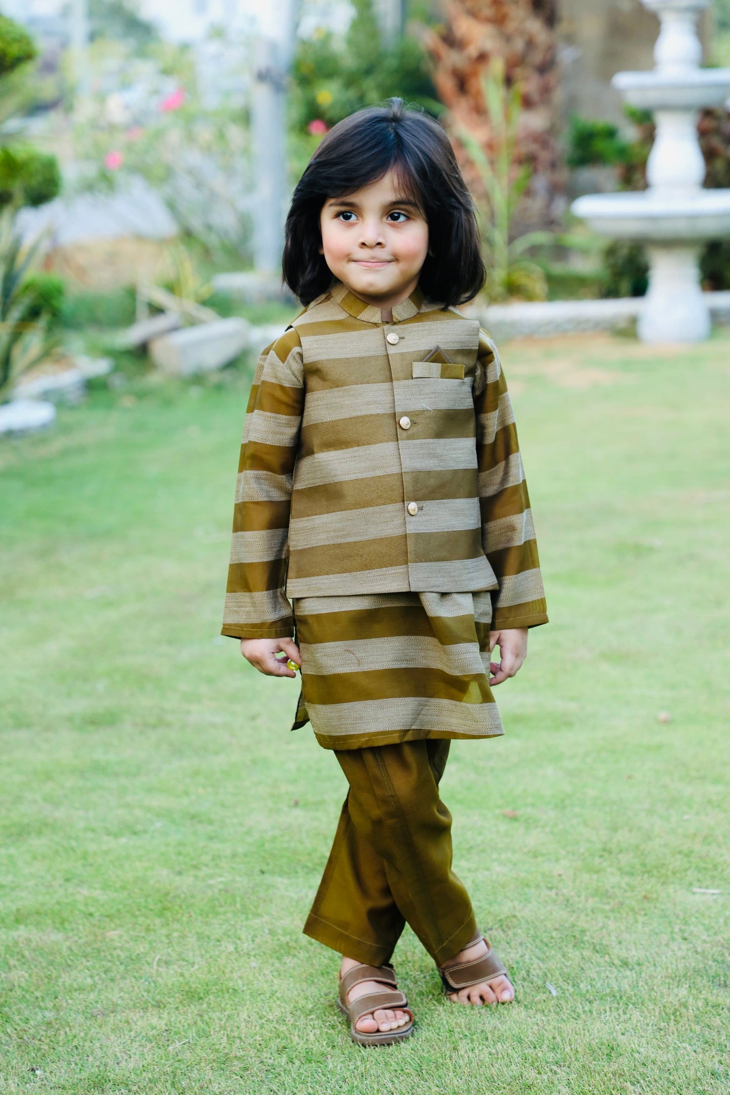 Olive Green Wasistcoat Suit AHW 025