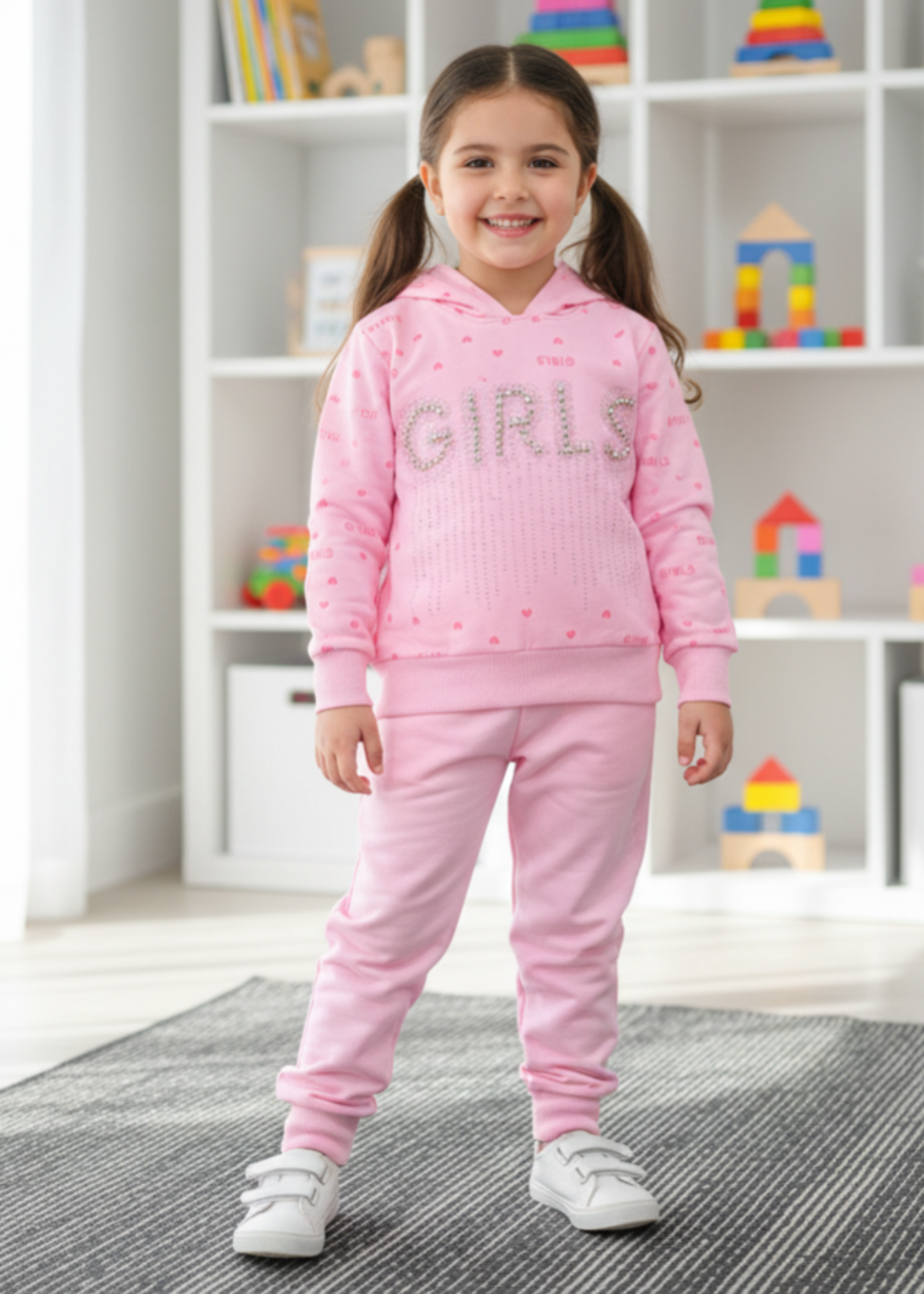Pink 2 Pcs Hoodie Suit KH 034