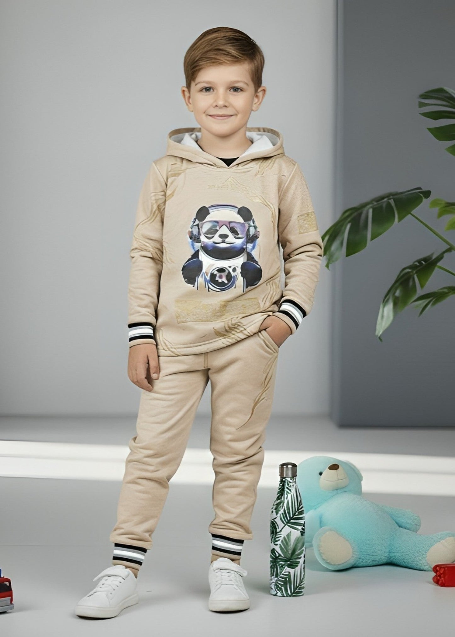 Beige 2Pcs Hoodie Set KH 005