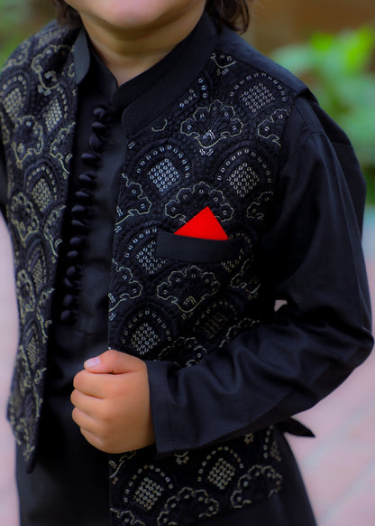 Ebony Black Waistcoat Suit-KC 047