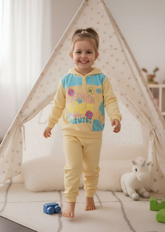 Light Yellow 2 Pcs Hoodie Suit KH 020