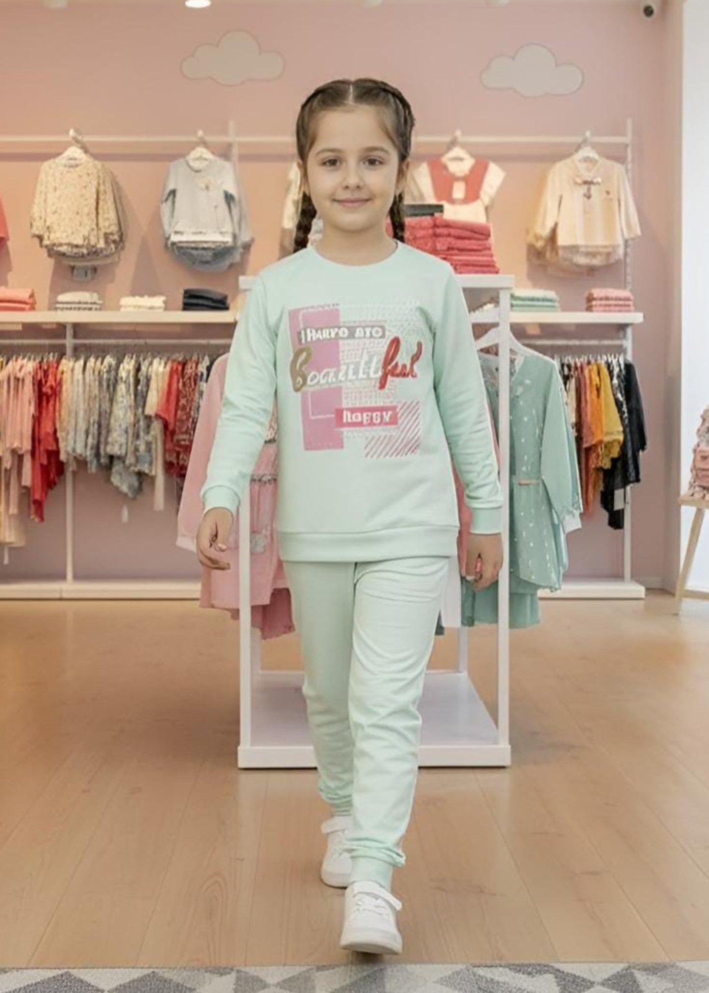 Tea Green 2 Pcs Sweatshirts Suit KH 039