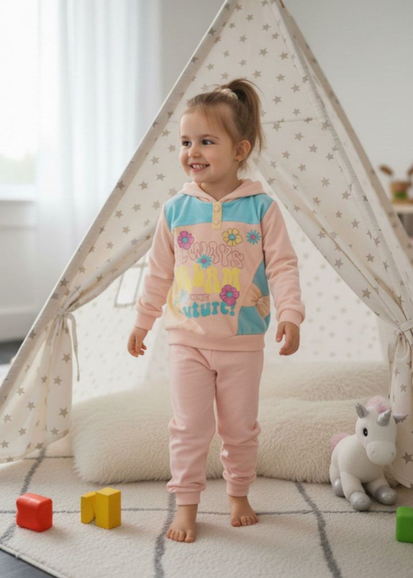 Tea Rose Pink 2 Pcs Hoodie Suit KH 018