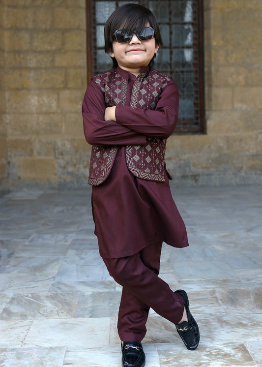 Maroon Waistcoat Suit KC 056