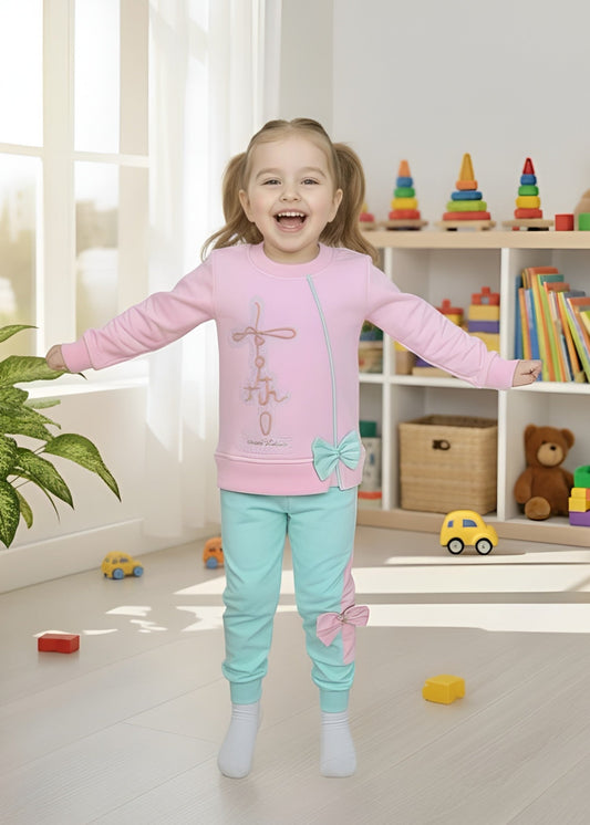 Pastel Pink 2 Pcs Sweatshirt Suit KH 032