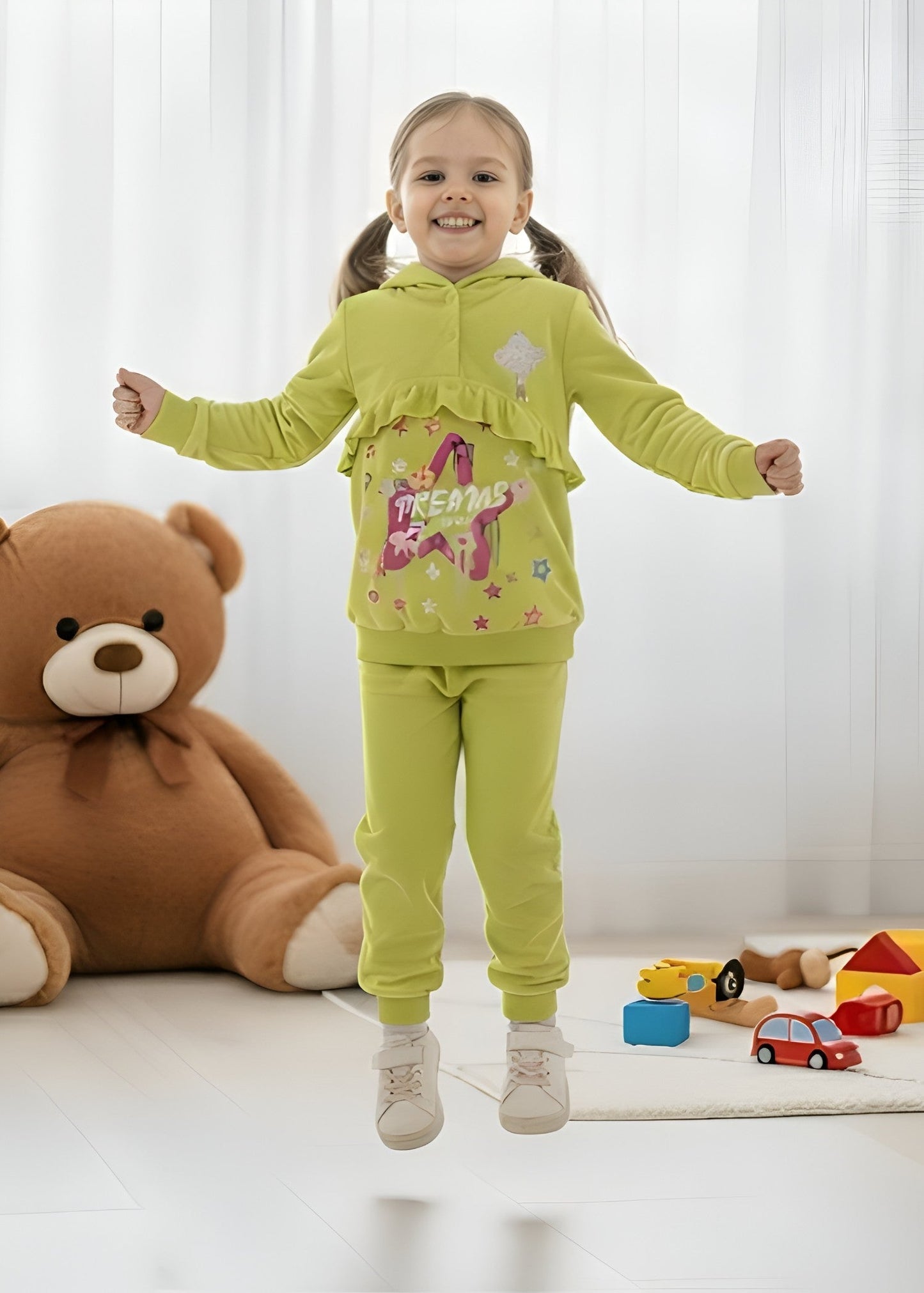 Lawn Green 2 Pcs Hoodie Suit KH 015
