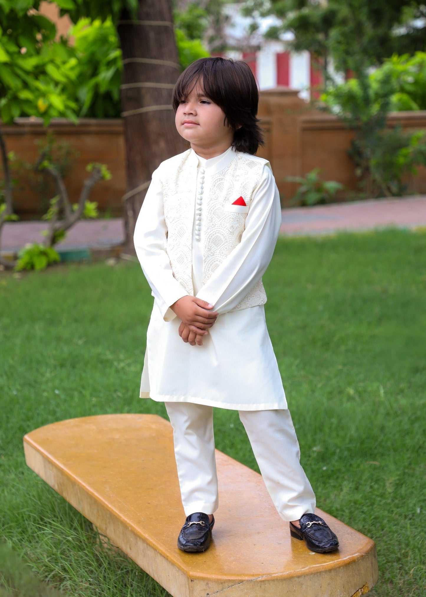 Cream White Waistcoat Suit-KC 048