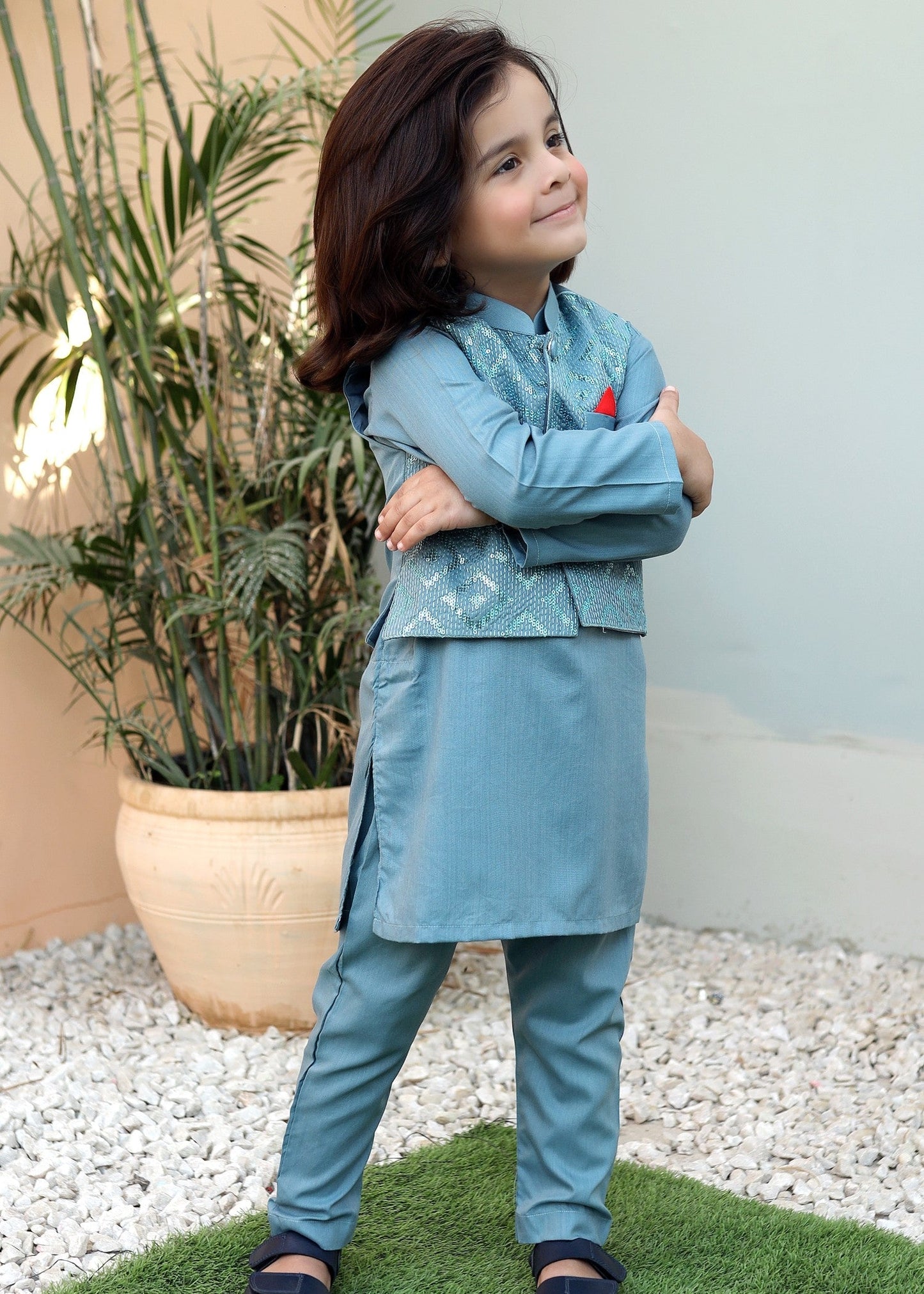 Light Blue Waistcoat Suit KC 050