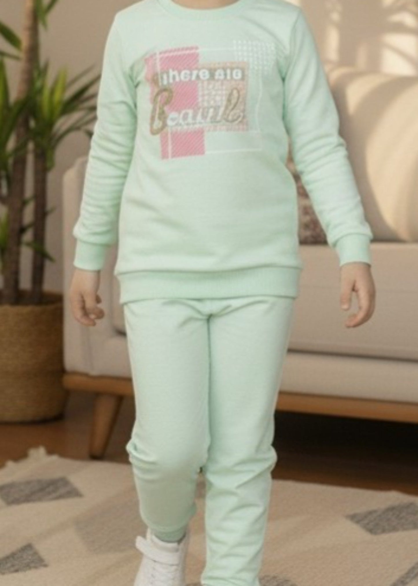 Tea Green 2 Pcs Sweatshirts Suit KH 039