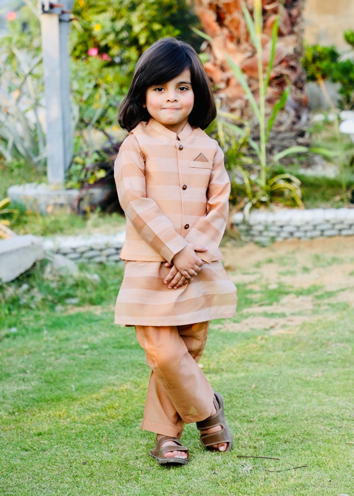Peach Orange Waistcoat Suit AHW 017