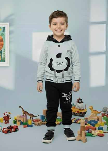 Pastel Grey And Black 2Pcs Hoodie Set KH 003