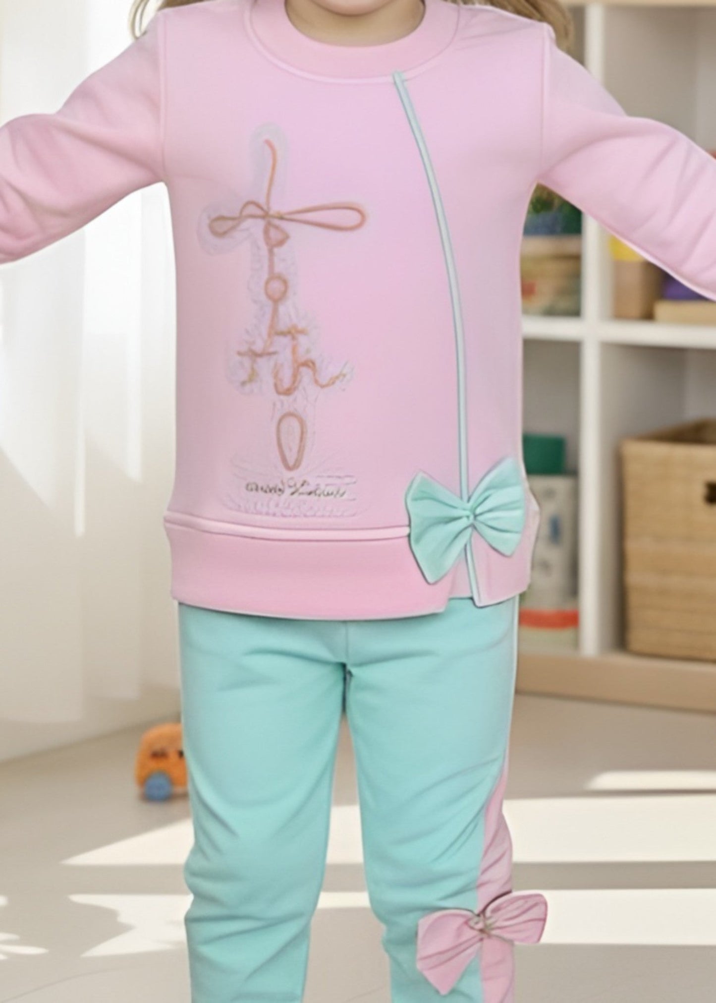 Pastel Pink 2 Pcs Sweatshirt Suit KH 032