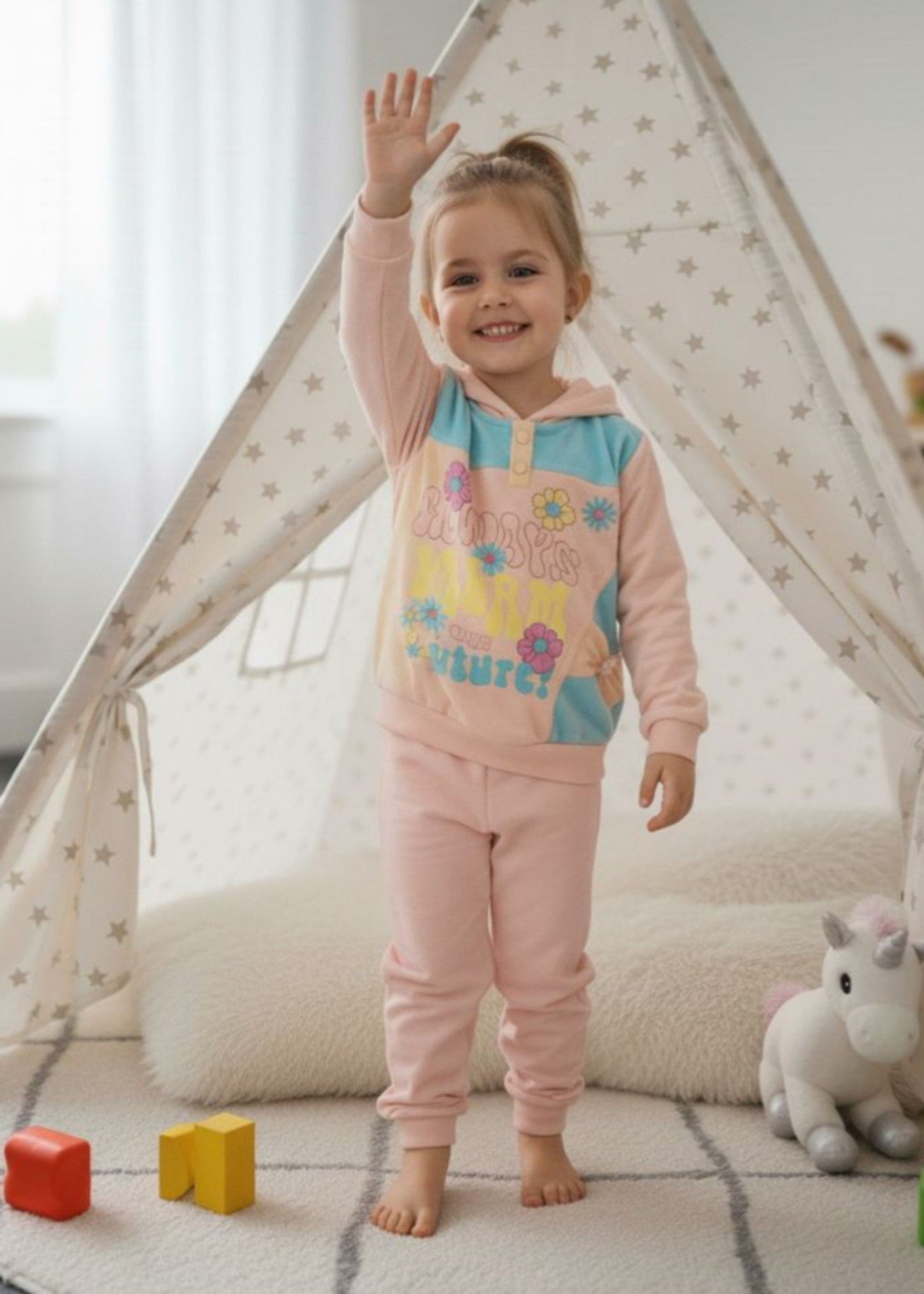 Tea Rose Pink 2 Pcs Hoodie Suit KH 018