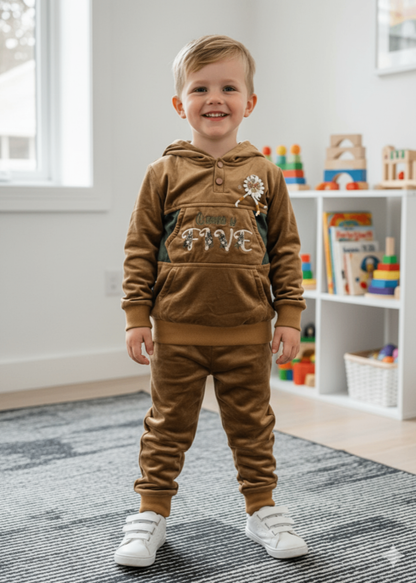Tawny Brown 2 Pcs Hoodie Suit KH 033