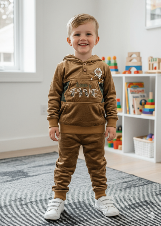 Tawny Brown 2 Pcs Hoodie Suit KH 033