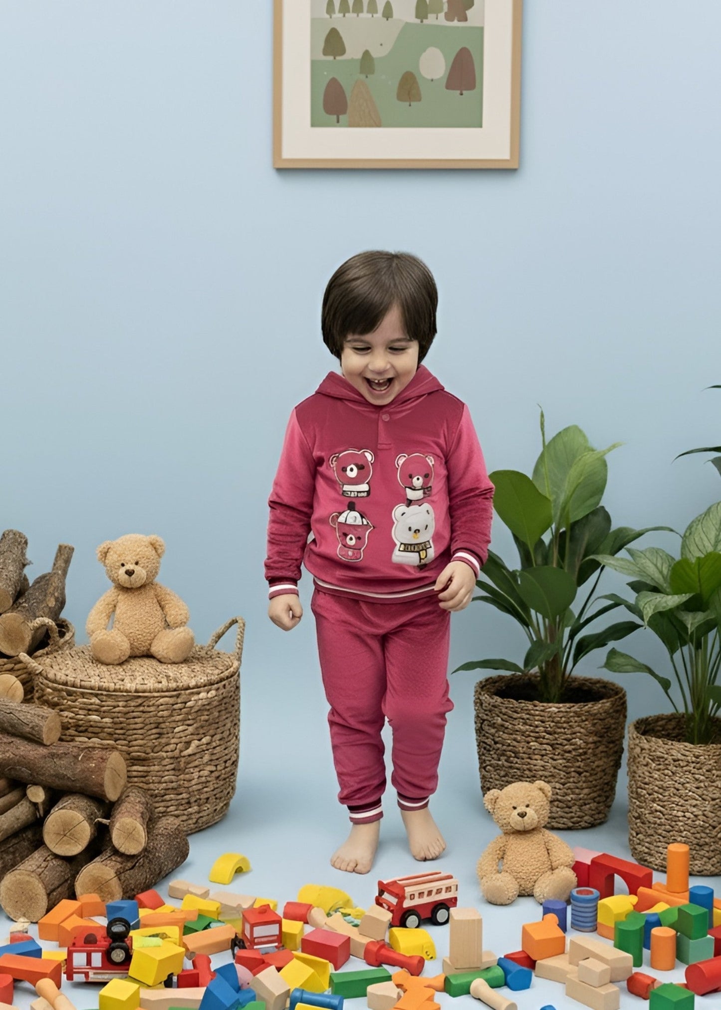 Raspberry Pink 2 Pcs Hoodie Set KH 010