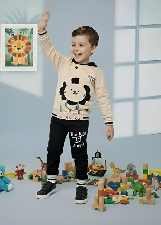 Beige And Black 2 Pcs Hoodie Suit KH 004