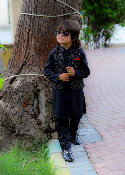 Ebony Black Waistcoat Suit-KC 047