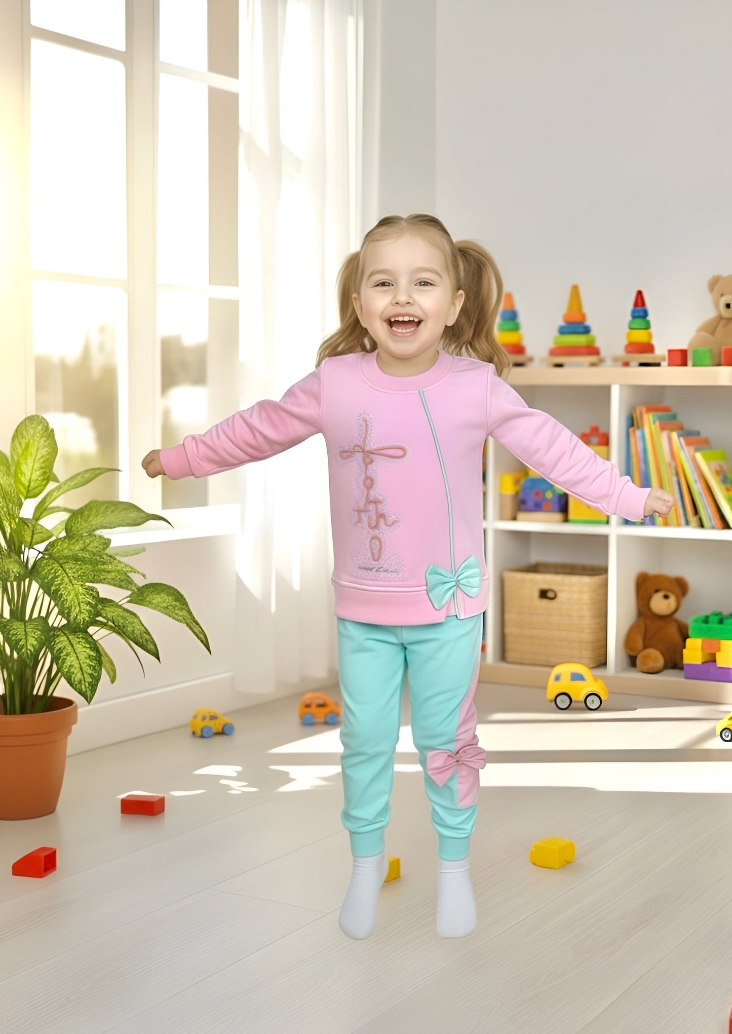 Pastel Pink 2 Pcs Sweatshirt Suit KH 032
