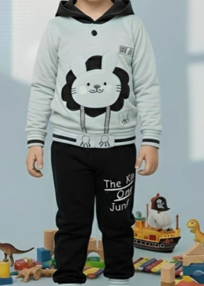 Pastel Grey And Black 2Pcs Hoodie Set KH 003