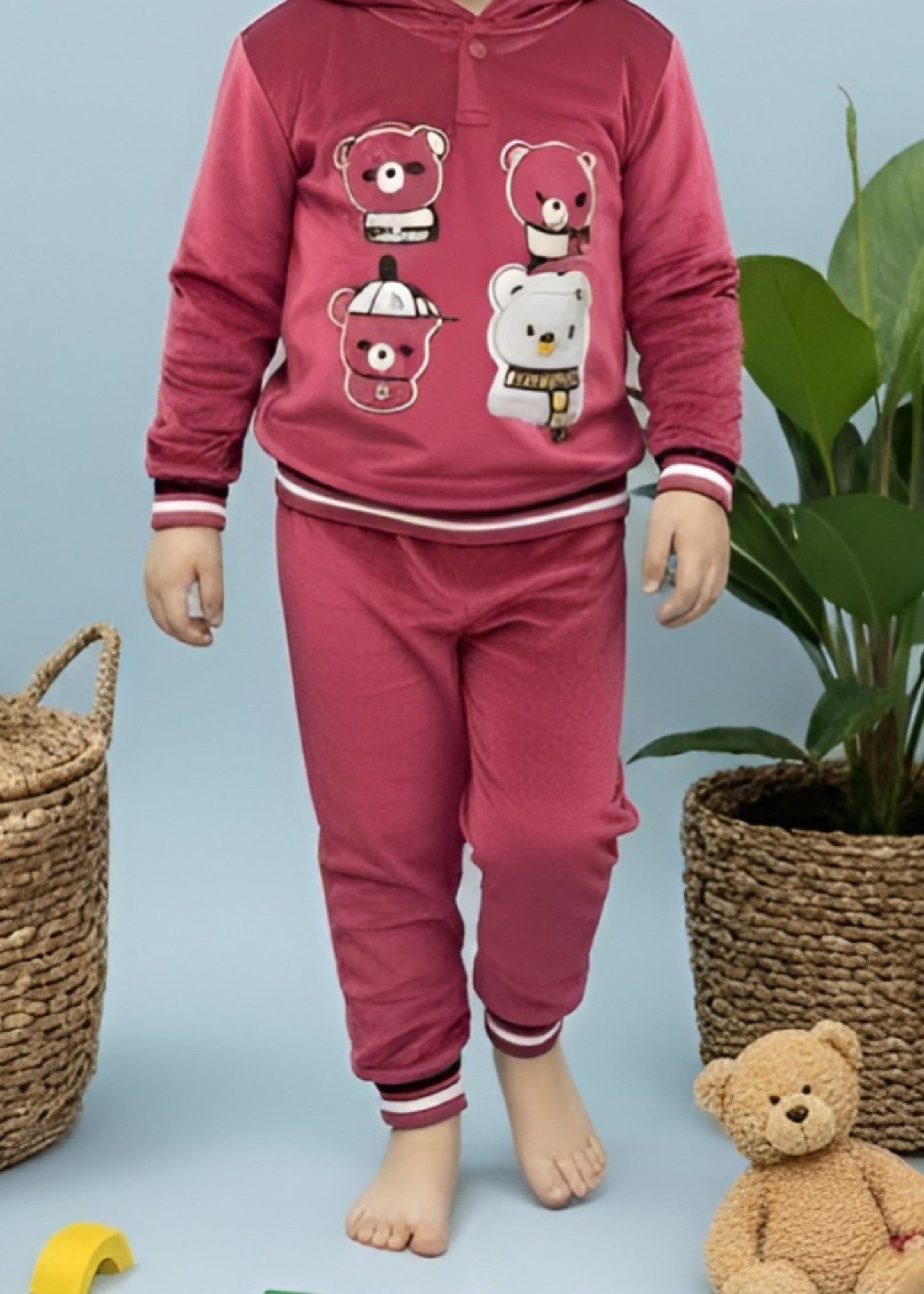Raspberry Pink 2 Pcs Hoodie Set KH 010