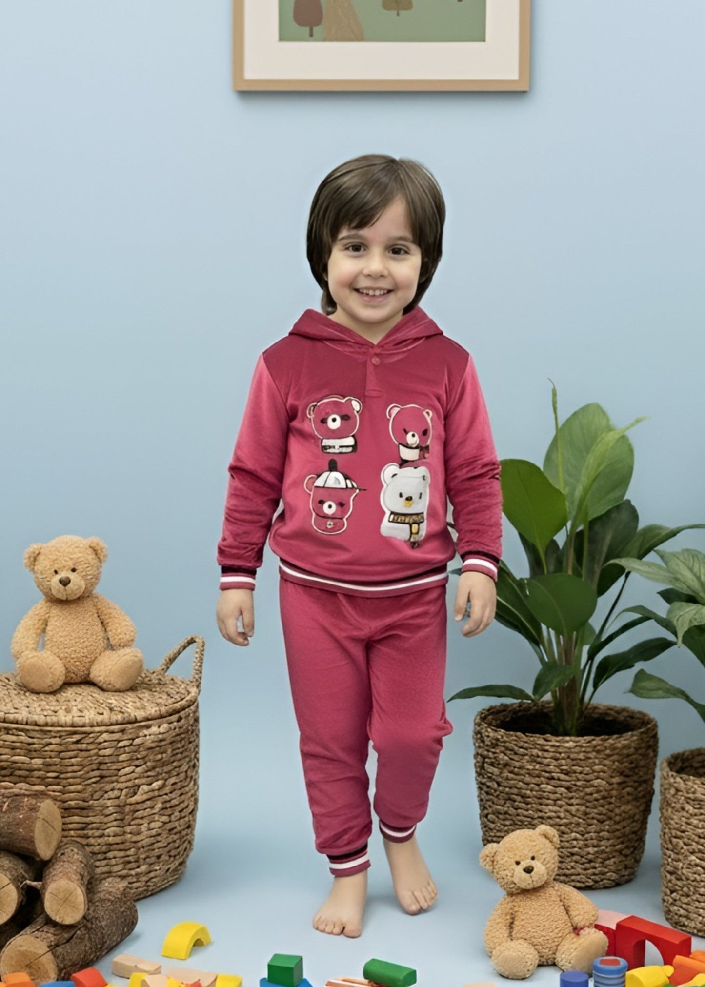 Raspberry Pink 2 Pcs Hoodie Set KH 010