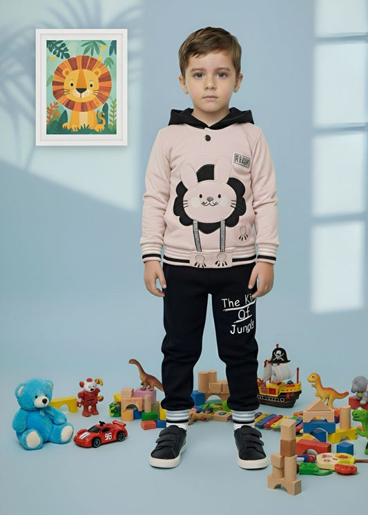 Indian Pink And Black 2 Pcs Hoodie Suit KH 002
